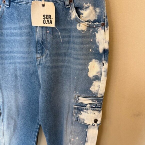 SER.O.YA Veronica Jogger Jeans in Olympic Bleach Drop Crotch Cargo Size 26 NWT - Picture 5 of 15